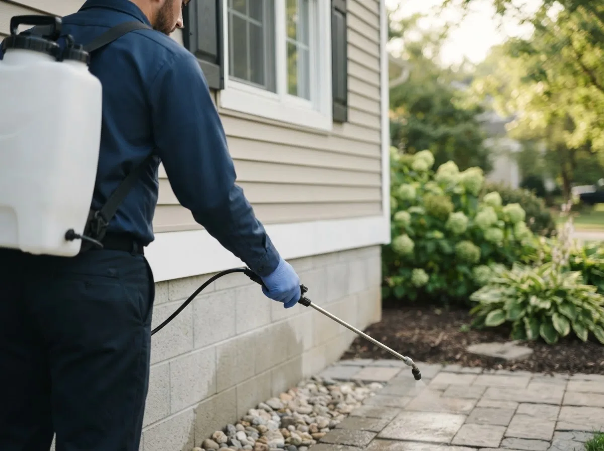 Pest control technician inspecting a home in Saragosa, TX